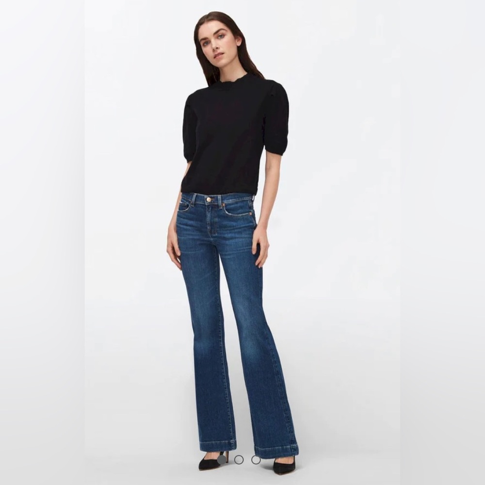 7 For All Mankind 7FAM Dojo Argyle Jeans Wide Leg Flare Dark Wash Low Rise 29 30
